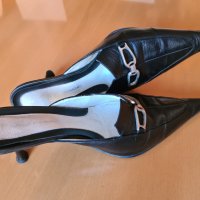 Елегантни дамски чехли Fado с тънък умерено висок ток и метален орнамент , снимка 10 - Дамски елегантни обувки - 44028299