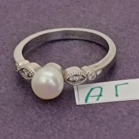 Сребърен пръстен с перла Буква АГ, снимка 5 - Пръстени - 43943983