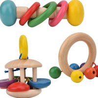 Бебешки дрънкалки , Дървени играчки монтесори 4бр комплект идеален за подарък в красива кутия, снимка 9 - Дрънкалки и чесалки - 43895168