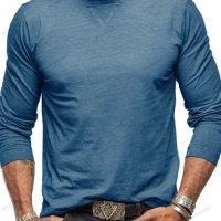 Нова мъжка едноцветна памучна тениска с кръгло деколте и дълъг ръкав, 6цвята - 024, снимка 7 - Тениски - 43507038