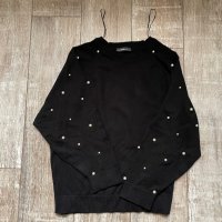 Черна блуза лек тънък пуловер овърсайз  широк прилеп перли  Zara , снимка 13 - Блузи с дълъг ръкав и пуловери - 38733890