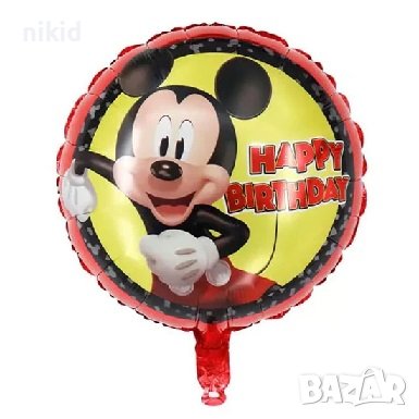 Мики Маус Mickey Mouse кръгъл жълто червен кръгъл фолио фолиев балон хелий и въздух парти рожден ден, снимка 1