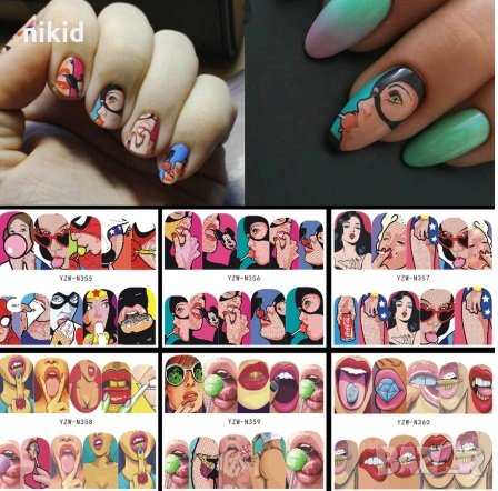 6 бр секси устни слайдер ваденки водни стикери за нокти маникюр татос, снимка 1