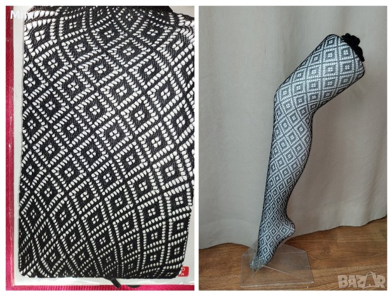 L/XXL Черен чорапогащник на мрежа с фигури , снимка 1