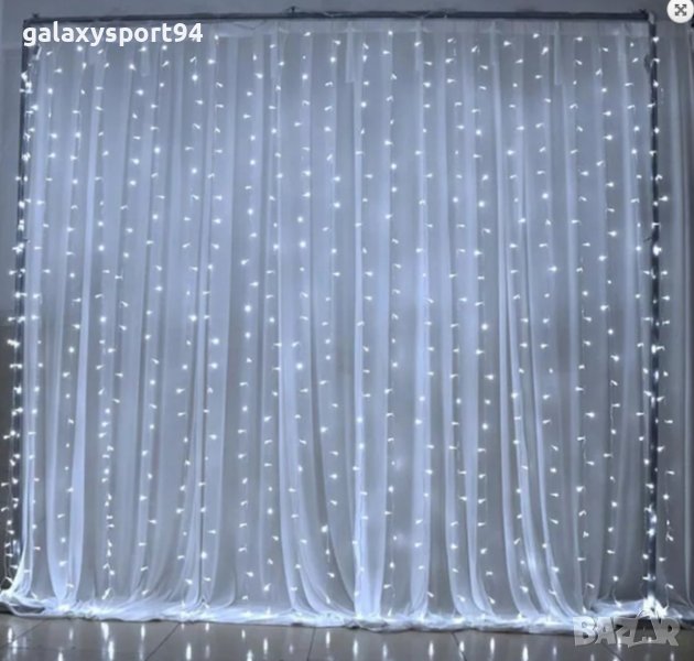 Студено бяла Постоянно светеща Завеса 20 Въжета 720л 3 х 3м опция снаждане, снимка 1