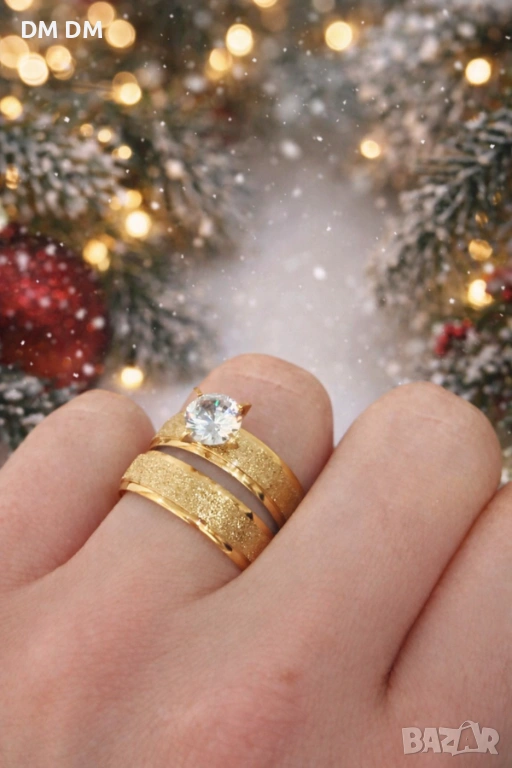 Golden Spark Duo – дамски комплект пръстени ✨с позлата, снимка 1