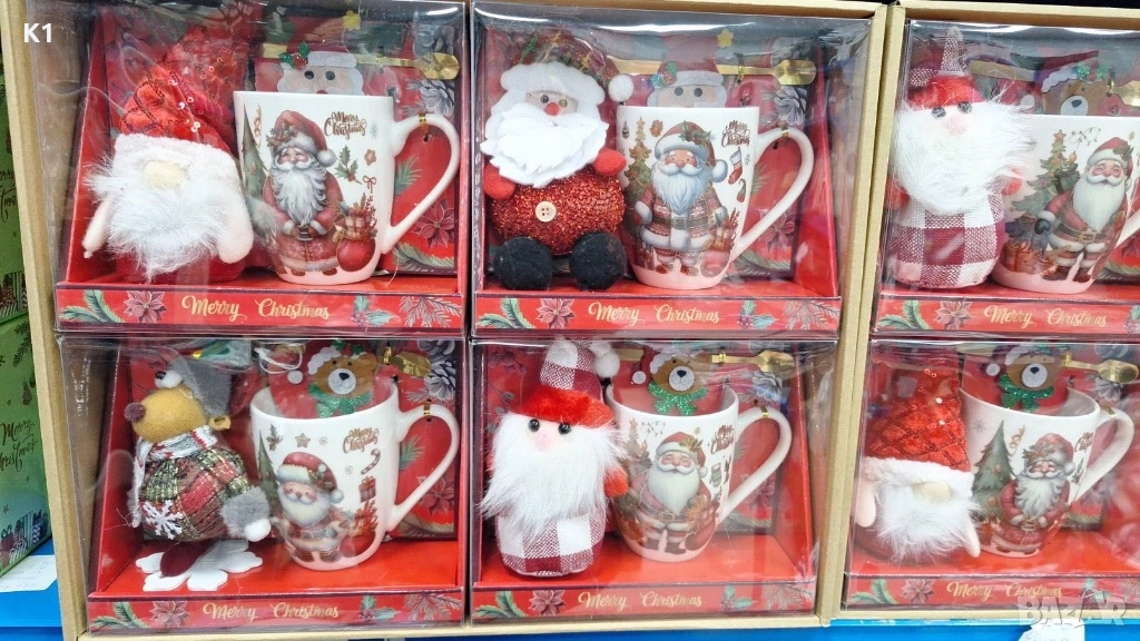 Коледен подаръчен комплект плюшена играчка с чаша и лъжица Дядо Коледа, снимка 1