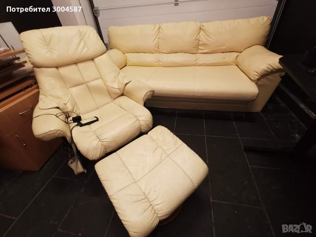 Продавам диван + вибромасажен стол от еко кожа, снимка 1