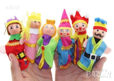 6 кукли Царство Дървени с плат пръсти пръстчета за ръце детски театър, снимка 1