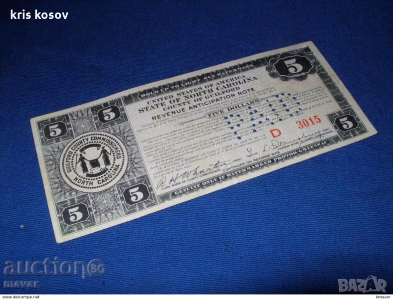 Пет долара 1933 СЕВЕРНА КАРОЛИНА  Америка, снимка 1