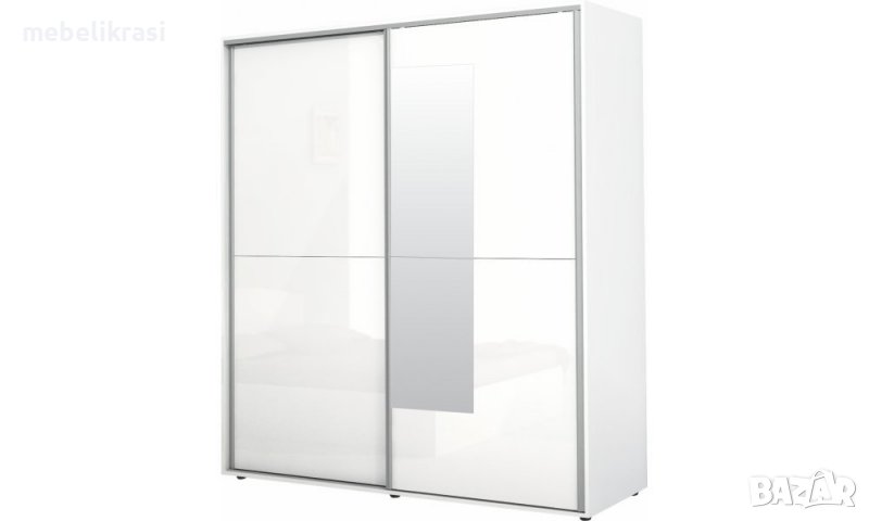 Гардероб Аполо 8 с плъзгащи врати и огледало в  бял гланц, снимка 1