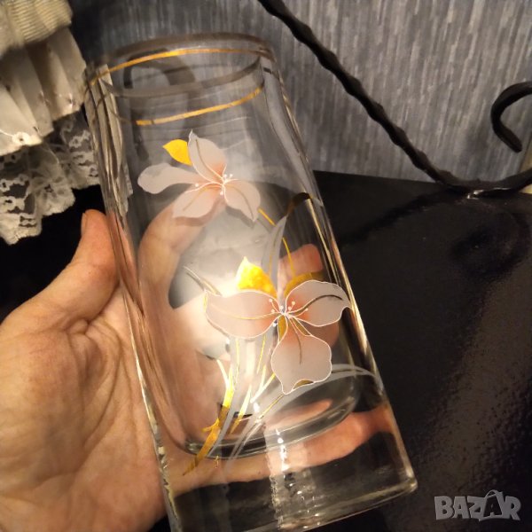 Арт Деко стъкло ,позлата ръчно изрисувана ваза, снимка 1