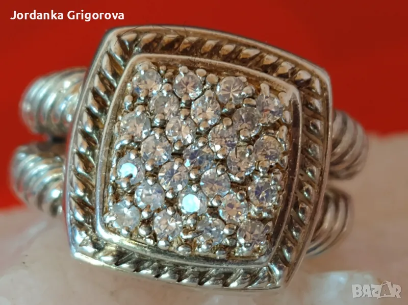 Много елегантен сребърен пръстен с много естествени камъни, снимка 1