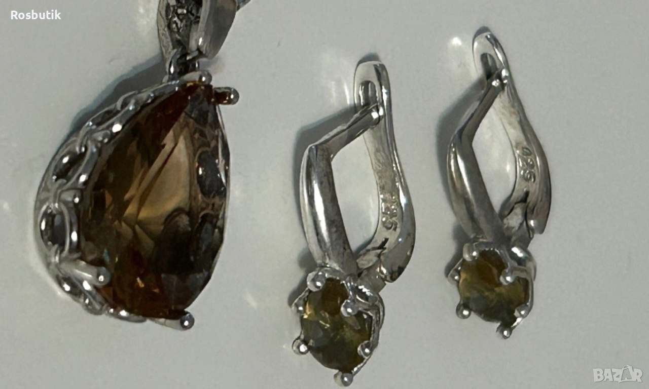 Сребърен комплект обеци  и медальон със Султанит , снимка 1