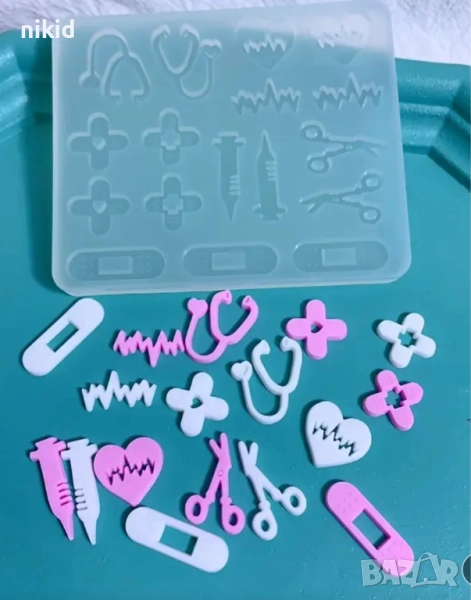 медицина медицински лекар доктор инструменти аксесоари малки силиконов молд форма смола фондан декор, снимка 1