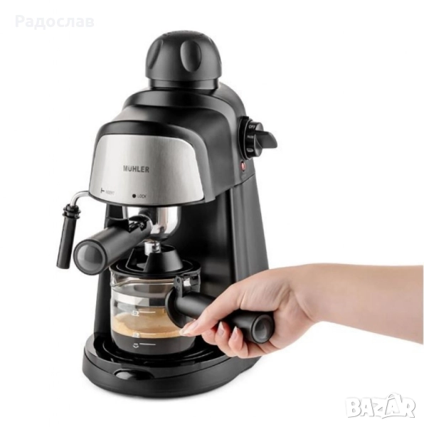 Комплект еспресо машина MUHLER MCM-33 + 2 стъклени чаши Luigi Ferrero Caffeina 80ml FR-8012 ПОДАРЪК, снимка 1