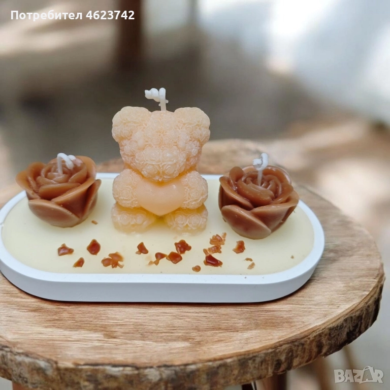 свещ мече с рози, снимка 1