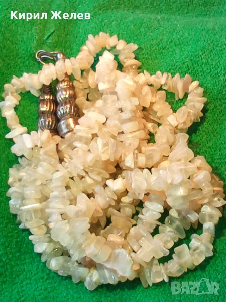 РАЗКОШНА ПОСРЕБРЕНА ЕТНОГРАФСКИ СТИЛ СКЪПОЦЕННА ОГЪРЛИЦА НАТУРАЛЕН МЛЕЧЕН КВАРЦ КРИСТАЛ 34659, снимка 1