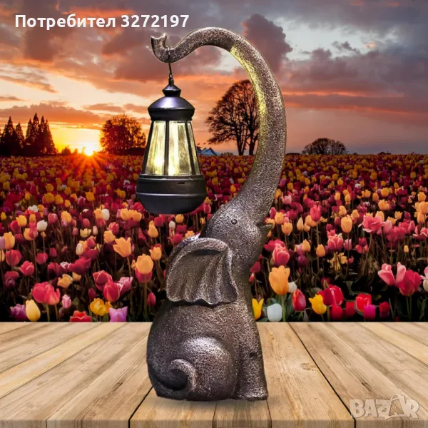 Винтажна резинена скулптура на слон, Соларно задвижвана IP44 Градинска украса навън, снимка 1