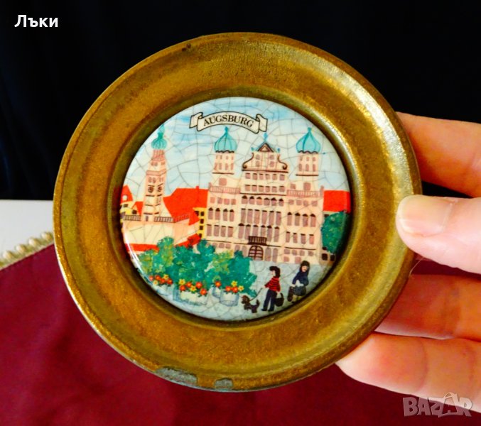 Бронзова чиния с изображение от Augsburg,порцелан. , снимка 1