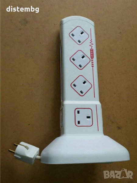 Удължител Masterplug 10-гнездо, защитено от пренапрежение, удължител на кулата, снимка 1