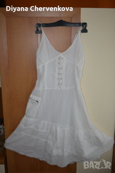 Бяла памучна рокля с воали, снимка 1