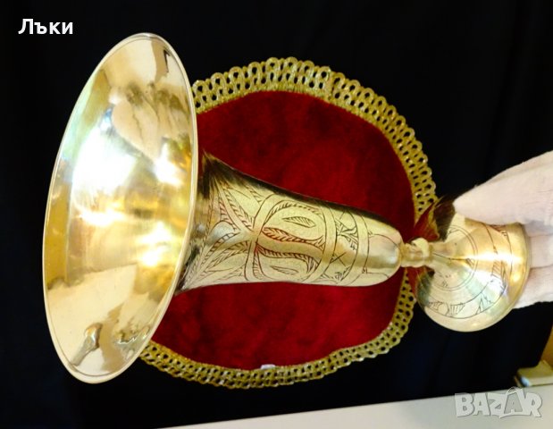 Бронзов бокал,рог виночерпец,клетъчен емайл,500 гр. , снимка 14 - Антикварни и старинни предмети - 36814244