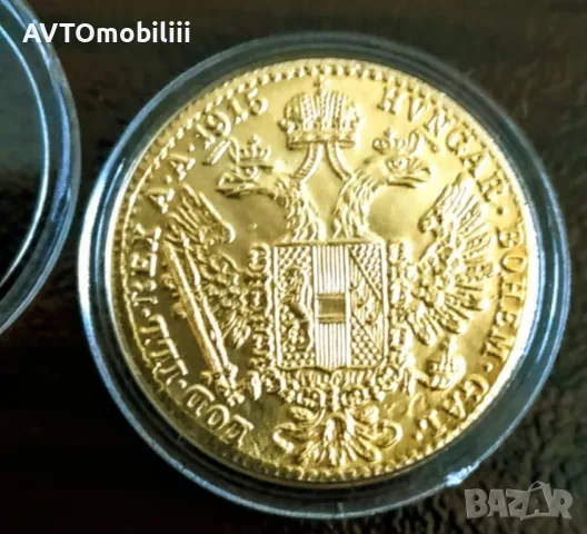 Позлатен 1 Дукат 1915 година с позлатен 24 каратов сертификат , снимка 2 - Нумизматика и бонистика - 48132427