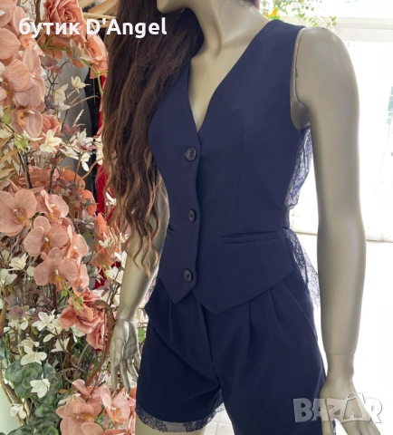 Къси панталонки с дантела в тъмно син цвят, снимка 5 - Къси панталони и бермуди - 51652256