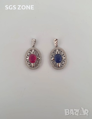 СРЕБЪРНА ВИСУЛКА 925 СЪС САПФИР ИЛИ РУБИН, снимка 2 - Колиета, медальони, синджири - 52366172