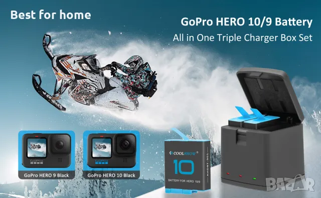 Комплект от 3 батерии GoPro и зарядна кутия COOLSHOW Hero 12/11/10/9-1800mAh , снимка 11 - Батерии, зарядни - 48132225