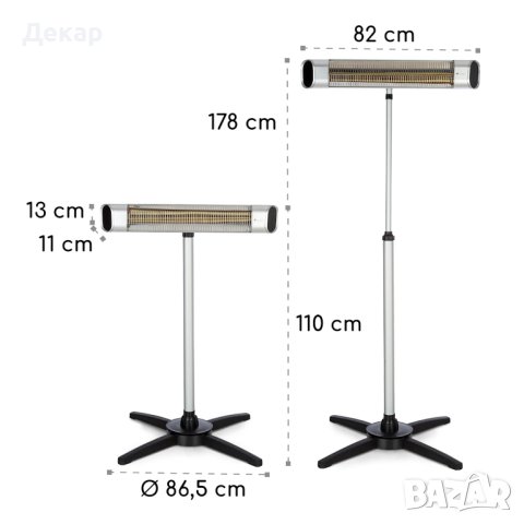 Dark Wave, Инфрачервен нагревател, 2000W, позлатена въглеродна тръба, IP65, алуминий, снимка 3 - Отоплителни печки - 43876057