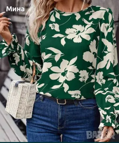 Блуза с флорален принт в зелено