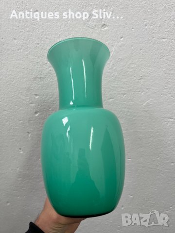 Стъклена ваза цвят тюркоаз. №4870, снимка 5 - Антикварни и старинни предмети - 43396875