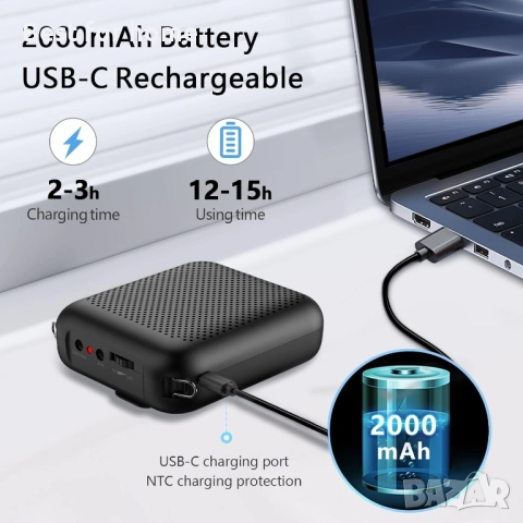 Преносим гласов усилвател с микрофон – Акумулаторен, за Учители, Екскурзоводи и Презентации, снимка 4 - Ресийвъри, усилватели, смесителни пултове - 52929894