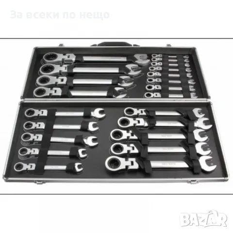 Комплект звездогаечни тресчотни ключове с чупещо рамо 6 - 32 мм 22 части в метален куфар, снимка 4 - Други инструменти - 50360598