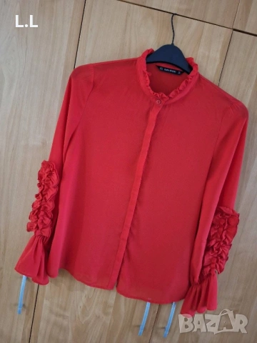 Zara Basic дамска риза в червено, снимка 6 - Ризи - 53140339