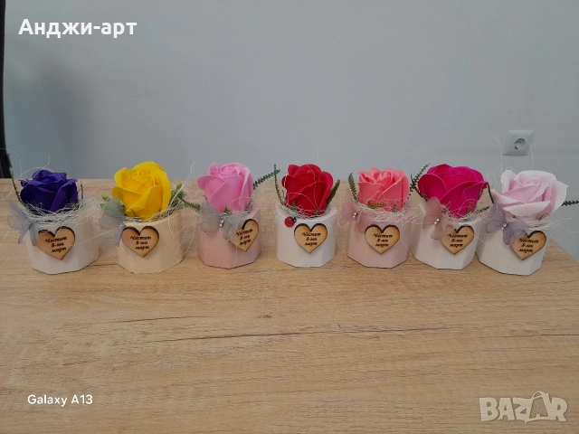 керамична кашпа със сапунено цвете, снимка 4 - Декорация за дома - 53183484