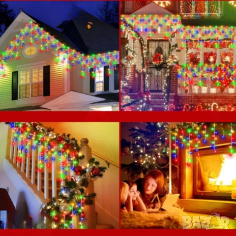 Коледна украса LED ресни 12 метра – водоустойчива инсталация с 8 режима на светене, снимка 3 - Лед осветление - 52434598