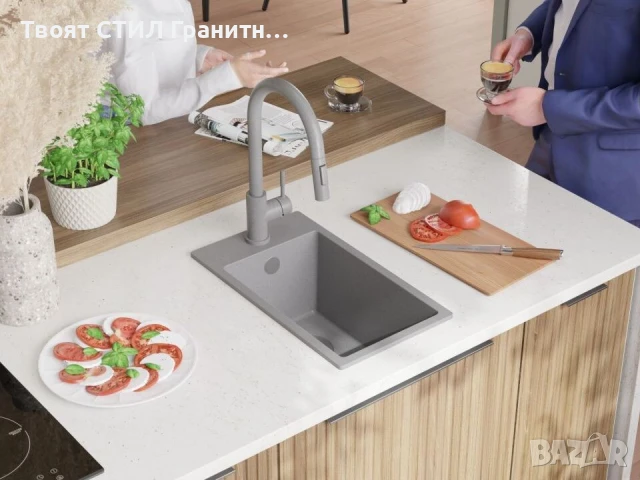 Сива кухненска гранитна мивка Рига 30 XL 280 x 500 mm, снимка 2 - Мивки - 51248970
