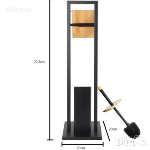 Стойка 2в1 Cheffinger за баня с тоалетна четка и държач за тоалетна хартия – метал и дърво, снимка 3 - Други стоки за дома - 53165365
