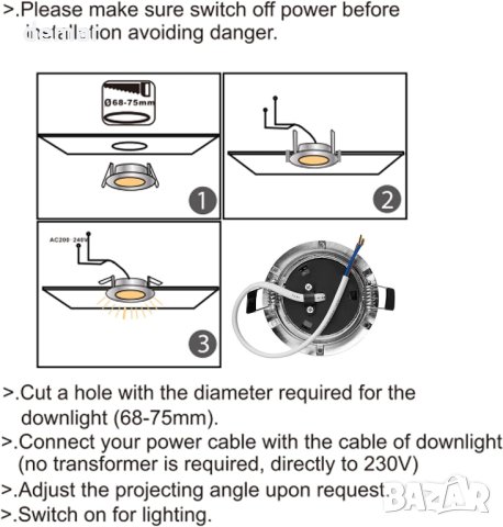 GOHDLAMP LED вградени таванни осветителни тела, 2700K 5W 400lm, 6 броя, снимка 3 - Лед осветление - 42933945