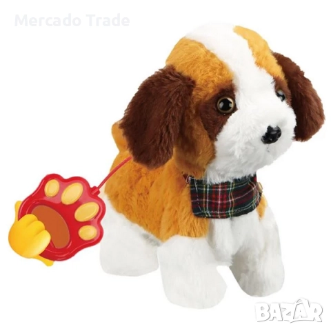 Механично кученце Mercado Trade, Кафяво-Бяло с каишка, звук и движение