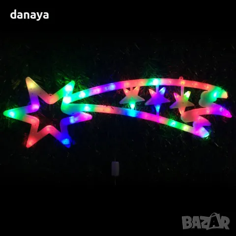 604 Светеща коледна украса за стена голяма звезда комета 66 LED лампички 75см, снимка 5 - Други - 47950282