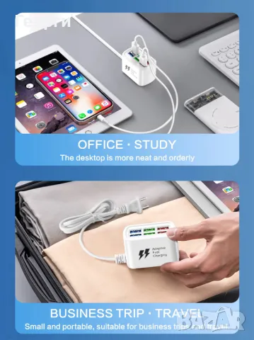 USB разклонител/адаптер със захранване от контакт 220V, снимка 3 - Друга електроника - 50069752