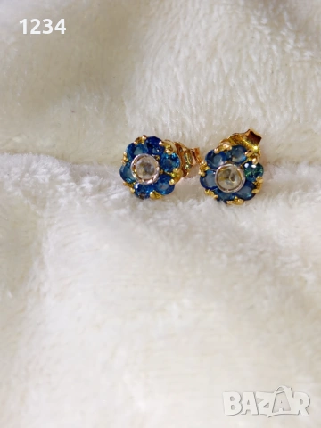 Стари 18к. златни обеци с диаманти и сапфири, снимка 2 - Обеци - 53244482