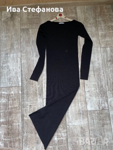 нова еластична спортно елегантна ежедневна дълга елегантна черна рокля рипс, снимка 3 - Рокли - 43610703
