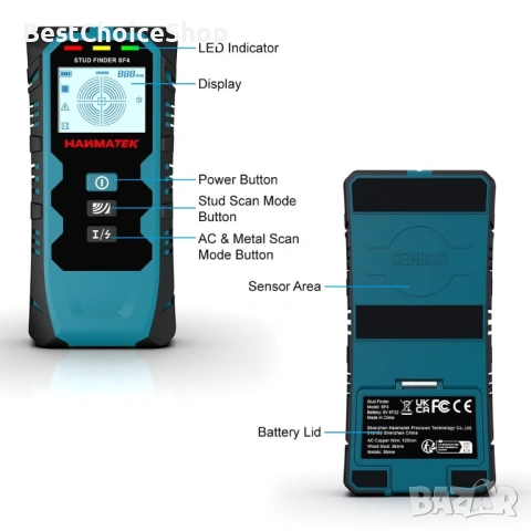 HANMATEK 5 в 1 детектор на стени с интелигентен сензор и LCD дисплей