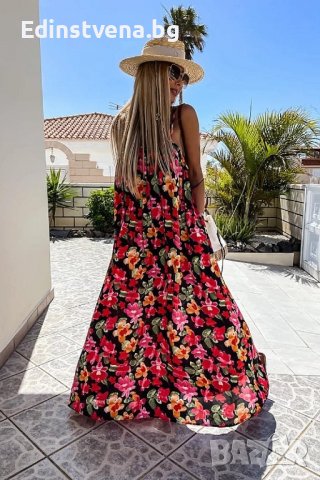 Дълга дамска рокля с флорален принт, снимка 2 - Рокли - 36751148