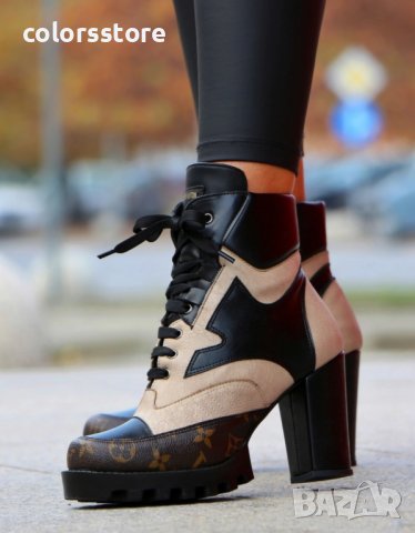 Боти на ток - бежово, кафяво и черно - LV1317